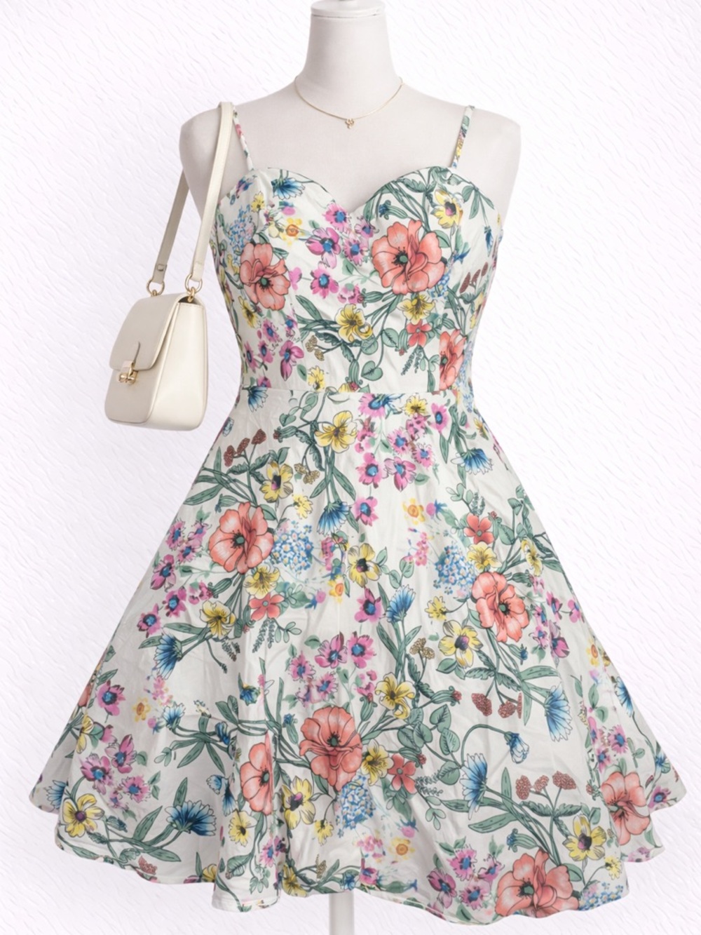 Coquette floral mini dress 🌸 cottagecore fairycore pastel corset fit & flare